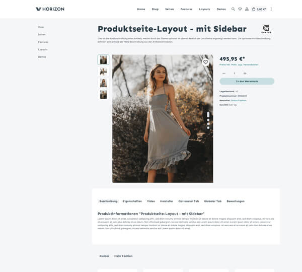 Product page with sidebar